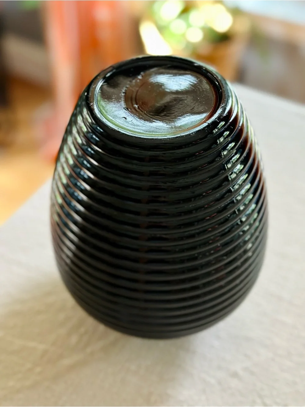 Vintage Art Deco Black Glass Beehive Vase